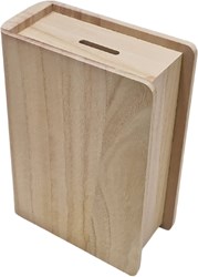 Hobbygroep houten spaarpot boekvorm paulownia 14,8x7,1x20,1 cm bruin